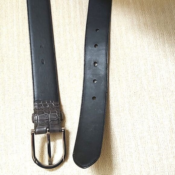 Lauren Ralph Lauren Croc Embossed Gray Leather Belt Silver Buckle Size M - Picture 7 of 11